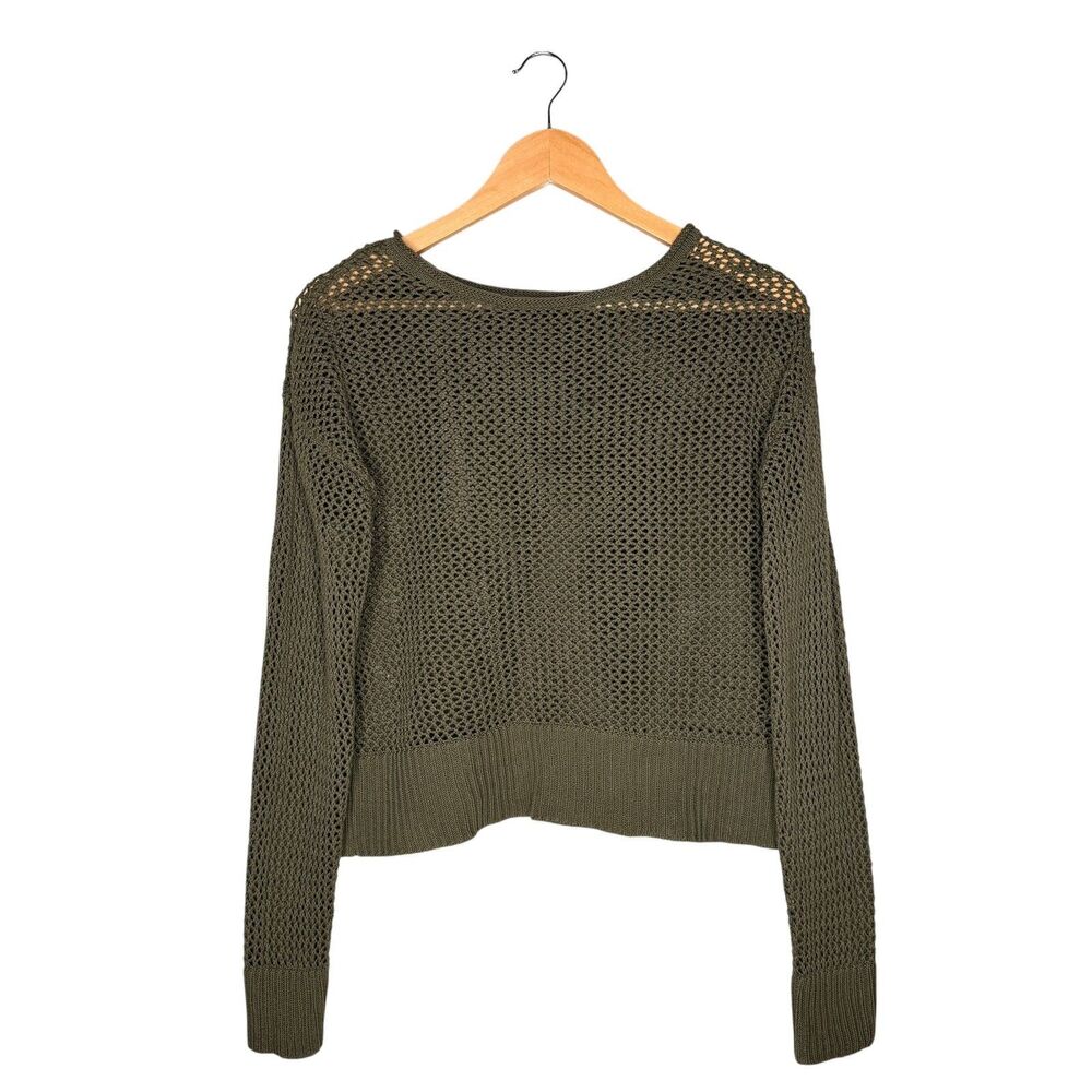 Sanctuary Open Knit Mesh Sweater Size S Green 100% Cotton Pullover Drop Shoulder